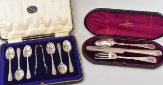 A CASED BRIGHT CUT SILVER CUTLERY TRIO, Elkington, Sheffield 1887, 3.8ozs together with a silver