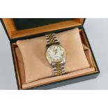 A ROLEX GENT'S OYSTER PERPETUAL DATEJUST WRISTWATCH with box and papers, running at time of