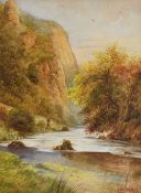 JOHN THORLEY watercolour, a pair - river scenes, one with fisherman, signed, 49 x 36cms