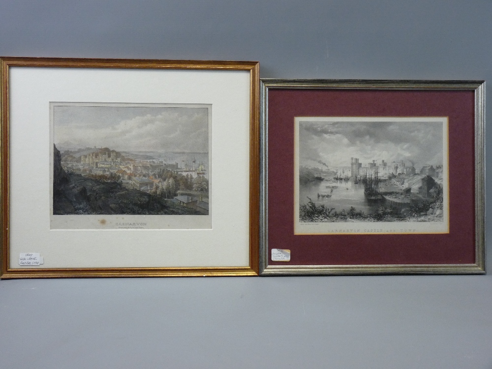 WILLIAM CRANE, CHESTER lithograph, 1845, - 'Carnarvon', 20 x 26 cms and HUGHES & CHILDS etching,