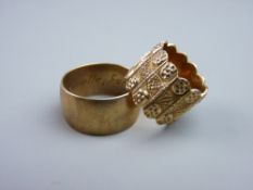 TWO NINE CARAT GOLD PARTNER'S RINGS, the gent's wide band inscribed to the interior 'From Your