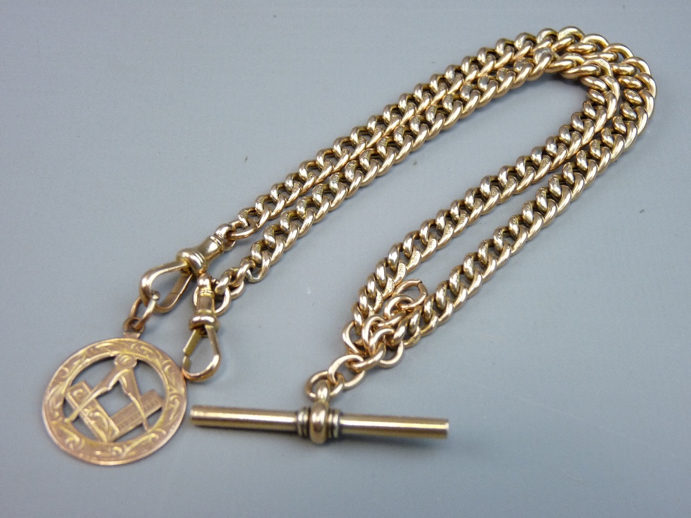 A NINE CARAT GOLD ALBERT with Masonic fob pendant, 20 grms gross