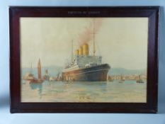 NORMAN WILKINSON coloured print - of the Canadian Pacific 'Empress of Canada' with numerous boats in