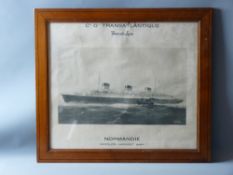 ALBERT SEBILLE black and white print - of the C G Transatlantique 'The Normandie' (world's largest