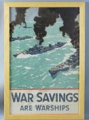 NORMAN WILKINSON wartime print - depicting warships 'War Savings are Warships', 73 x 48 cms