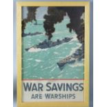 NORMAN WILKINSON wartime print - depicting warships 'War Savings are Warships', 73 x 48 cms