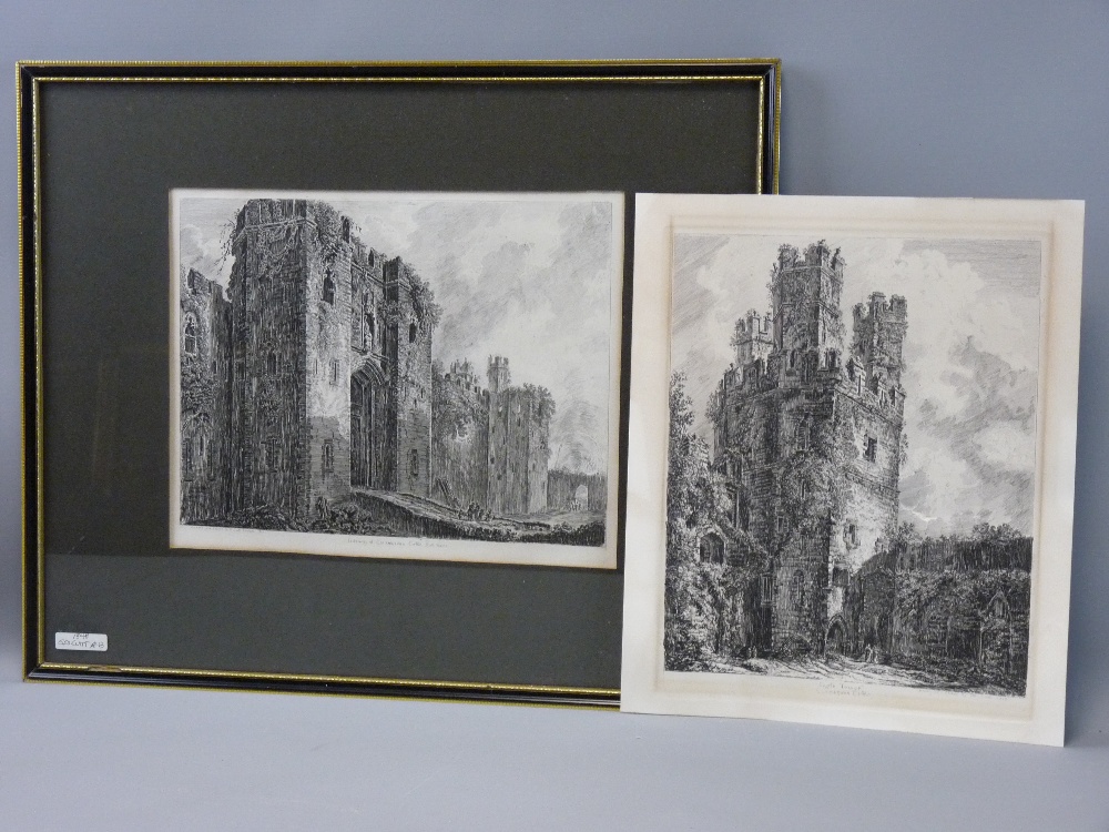 G CUITT pair of large uncoloured etchings 1812 - 'Gateway, Caernarfon Castle', 25 x 32 cms and '