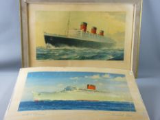 C E TURNER a pair of coloured prints - of the Cunard White Star 'Queen Mary', 47 x 72 cms and the '