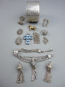 A QUANTITY OF HALLMARKED SILVER & WHITE METAL JEWELLERY to include a wide bright cut lady's bangle,
