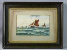 E M OLIVER watercolour - fishing smacks in rough seas, signed and dated 1915, 14 x 23 cms