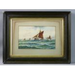 E M OLIVER watercolour - fishing smacks in rough seas, signed and dated 1915, 14 x 23 cms