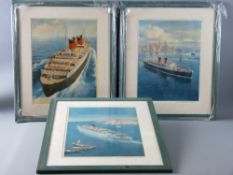 ANONYMOUS set of three coloured prints - 1. 'Mauretania' departing New York, 2. 'Caronia' shortly