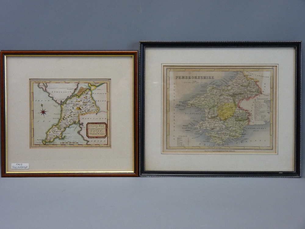 THOMAS OSBORNE coloured and tinted map 1748 - Caernarvonshire, 15 x 17 cms and JOHN ARCHER tinted