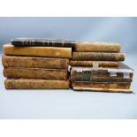 A PARCEL OF APPROXIMATELY TEN LEATHER SPINE BOOKS for restoration including three volumes of '