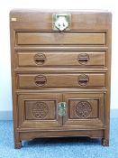 A CHINESE ROSEWOOD CUTLERY CHEST having a lift-up top and two lower drawers, all baize lined with