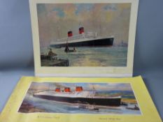 C E TURNER coloured print - of the Cunard White Star 'The Queen Mary on the Clyde', unframed, 56 x