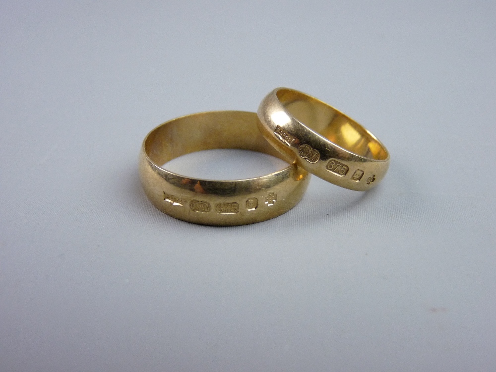 TWO NINE CARAT GOLD WEDDING BANDS, lady's and gent's, B Bros maker, sizes 'O' and 'Z', 7.8 grms