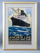 KENNETH D SHOESMITH coloured print, circa 2005 - of the Anchor Line 'Transylvania', Glasgow - New