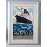 KENNETH D SHOESMITH coloured print, circa 2005 - of the Anchor Line 'Transylvania', Glasgow - New