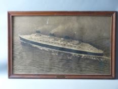 ANONYMOUS sepia print - of the C G Transatlantique 'SS Normandie' at full steam, 43 x 74 cms