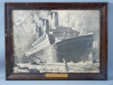 WALTER THOMAS sepia print - close up study of the White Star Line 'Majestic' with attendant tugs