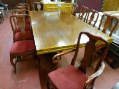 A GOOD QUALITY MID COLOUR POLISHED ONE PIECE DINING TABLE or boardroom table, 8ft x 4ft (240 x 120cm