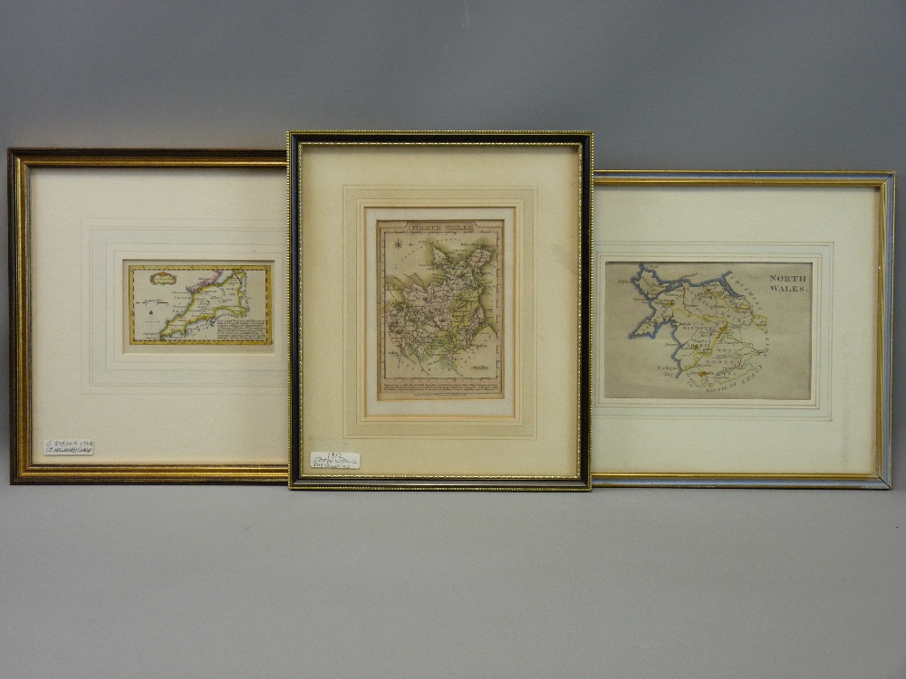 JOHN WALLIS tinted map 1812 - North Wales, 13 x 9 cms, GIBSON & NEWBURY coloured and tinted