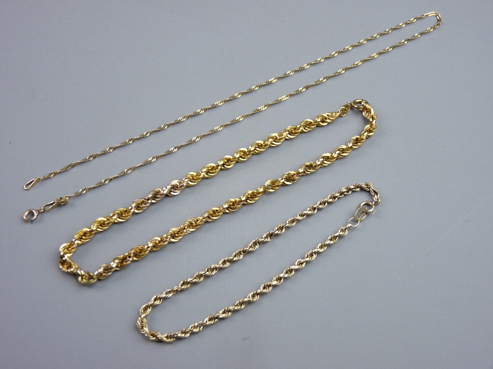 TWO NINE CARAT GOLD TWIST BRACELETS & ONE NECKLACE, 8.5 grms