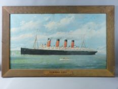 ANONYMOUS coloured print - of the Cunard Line 'The Mauretania', title to frame 'Cunard Line,