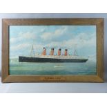 ANONYMOUS coloured print - of the Cunard Line 'The Mauretania', title to frame 'Cunard Line,