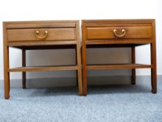 A PAIR OF CHINESE ROSEWOOD SIDE TABLES with single drawer and platform slide and under tier shelf,