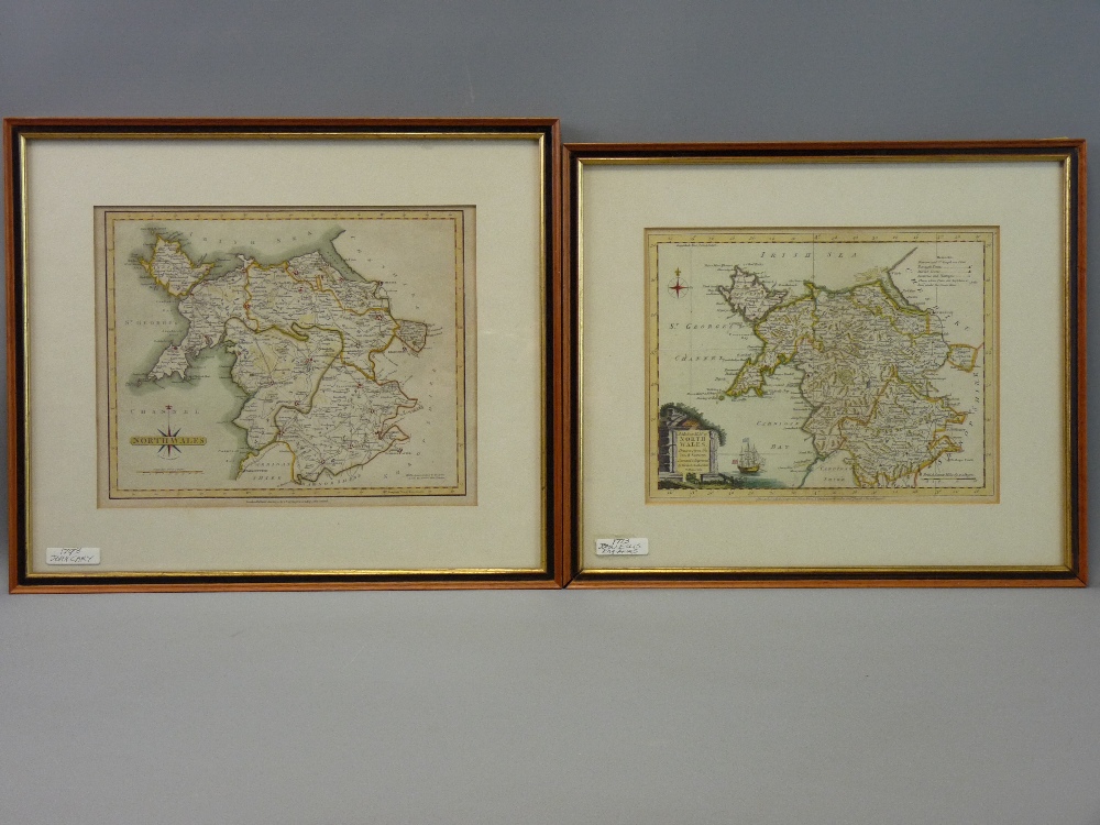 JOHN CARY tinted map 1793 - North Wales, 22 x 27 cms and JOHN ELLIS coloured and tinted map,