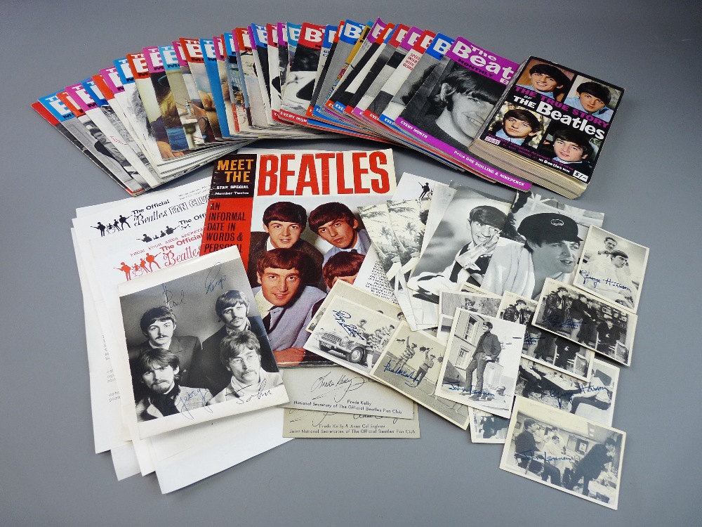 THE BEATLES MEMORABILIA to include two official Fan Club cards and newsletters, thirty eight