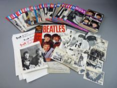 THE BEATLES MEMORABILIA to include two official Fan Club cards and newsletters, thirty eight