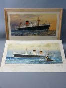 TWO CUNARD WHITE STAR coloured prints - the first entitled 'The Fast Cargo Liners Asia, Arabia and