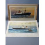 TWO CUNARD WHITE STAR coloured prints - the first entitled 'The Fast Cargo Liners Asia, Arabia and