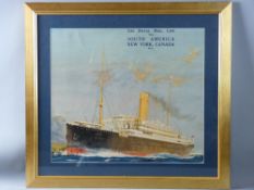 ANONYMOUS coloured print - Royal Mail Line 'The Arlanza' at full steam entitled 'The Royal Mail Line