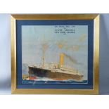 ANONYMOUS coloured print - Royal Mail Line 'The Arlanza' at full steam entitled 'The Royal Mail Line