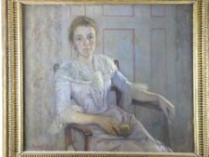 HANDEL KNIGHT oil on canvas - portrait of a seated lady, signed, 86 x 100 cms