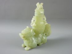 AN EARLY 20th CENTURY CHINESE JADE DRAGON CENSER with dog of Fo lid (handle with care), 17 cms high