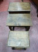 TWO JOINED OAK SIDE TABLES and one other in the antique style with rectangular moulded edge tops and