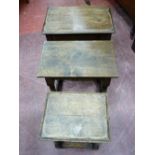 TWO JOINED OAK SIDE TABLES and one other in the antique style with rectangular moulded edge tops and