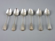 A SET OF SIX IRISH HALLMARKED SILVER LARGE TEASPOONS, fiddle pattern with rat's tail bowls, Dublin