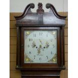 A CIRCA 1820 OAK LONGCASE CLOCK by W Rossland, Pwllheli, the 14 ins square painted dial with