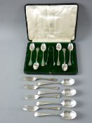 QUANTITY OF HALLMARKED SILVER CUTLERY to include a cased six teaspoon with tongs set, Sheffield 1916