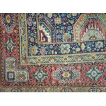 AN EASTERN WOOLLEN CARPET with repeat patterned triple border and multi panel central section on a
