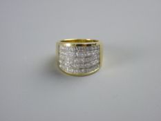 AN EIGHTEEN CARAT GOLD DRESS RING with fifty tiny diamonds in five rows of ten stones each, size '