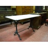 A VICTORIAN MARBLE & CAST IRON CONSERVATORY TABLE, the rectangular white marble top on a