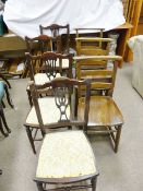 FOUR EDWARDIAN CHAIRS and three vintage school/church chairs