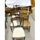 FOUR EDWARDIAN CHAIRS and three vintage school/church chairs